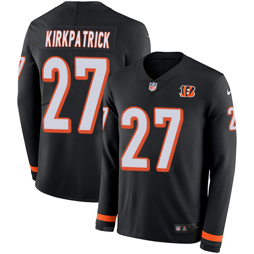 Personalized Bengals #27 Dre Kirkpatrick Black Team Color Men’s Stitched NFL Limited Therma Long Sleeve Jersey