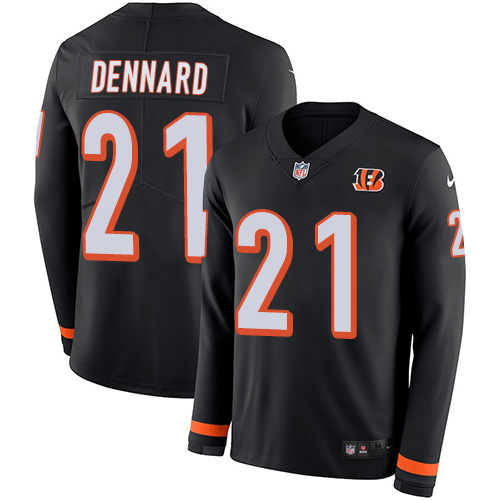 Personalized Bengals #21 Darqueze Dennard Black Team Color Men’s Stitched NFL Limited Therma Long Sleeve Jersey