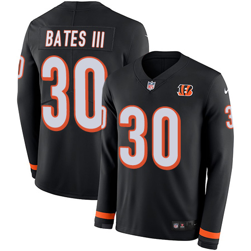 Personalized Bengals #30 Jessie Bates III Black Team Color Men’s Stitched NFL Limited Therma Long Sleeve Jersey