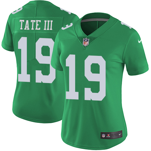 Personalized Eagles #19 Golden Tate III Green Women’s Stitched NFL Limited Rush Jersey