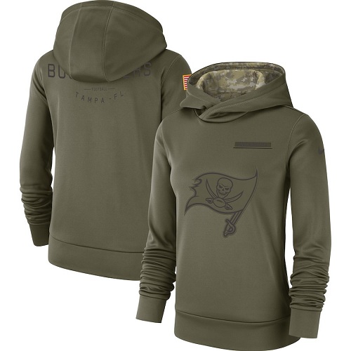 Personalized Women’s Tampa Bay Buccaneers Olive Salute to Service Sideline Therma Performance Pullover Hoodie
