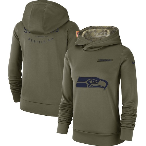 Personalized Women’s Seattle Seahawks Olive Salute to Service Sideline Therma Performance Pullover Hoodie
