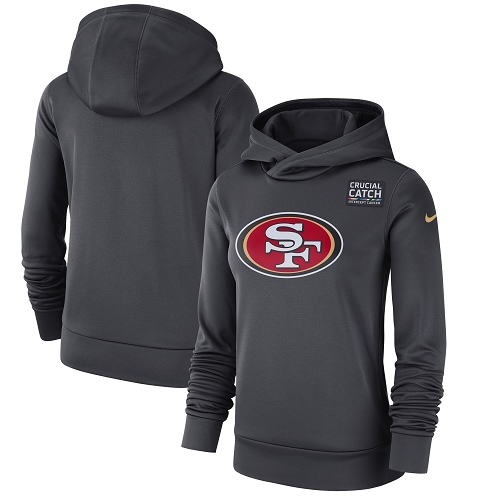 Personalized Women’s San Francisco 49ers Anthracite Crucial Catch Performance Pullover Hoodie