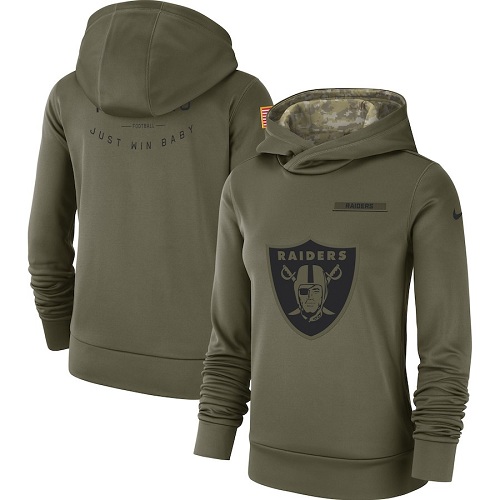 Personalized Women’s Oakland Raiders Olive Salute to Service Sideline Therma Performance Pullover Hoodie