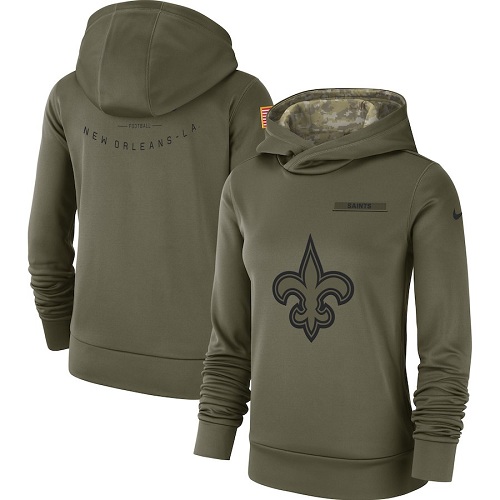Personalized Women’s New Orleans Saints Olive Salute to Service Sideline Therma Performance Pullover Hoodie