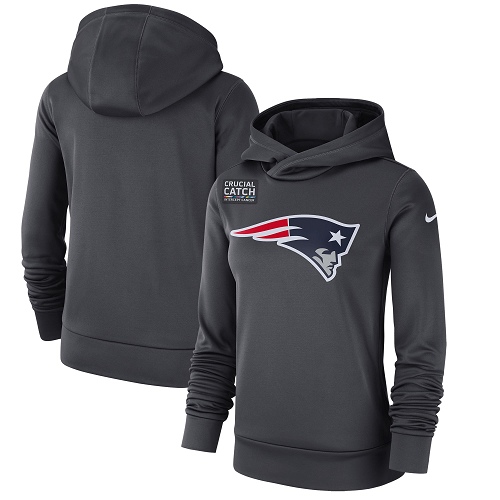 Personalized Women’s New England Patriots Anthracite Crucial Catch Performance Pullover Hoodie