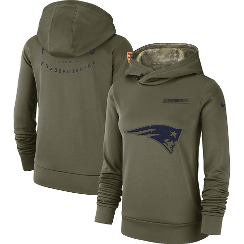 Personalized Women’s New England Patriots Olive Salute to Service Sideline Therma Performance Pullover Hoodie