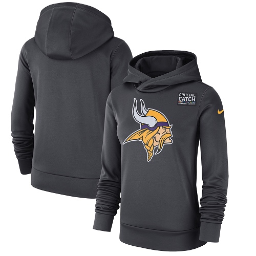 Personalized Women’s Minnesota Vikings Anthracite Crucial Catch Performance Pullover Hoodie