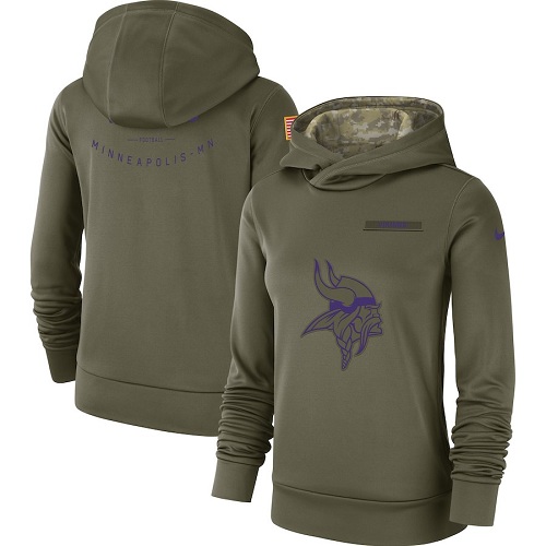 Personalized Women’s Minnesota Vikings Olive Salute to Service Sideline Therma Performance Pullover Hoodie