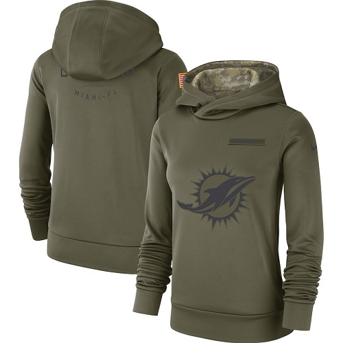 Personalized Women’s Miami Dolphins Olive Salute to Service Sideline Therma Performance Pullover Hoodie