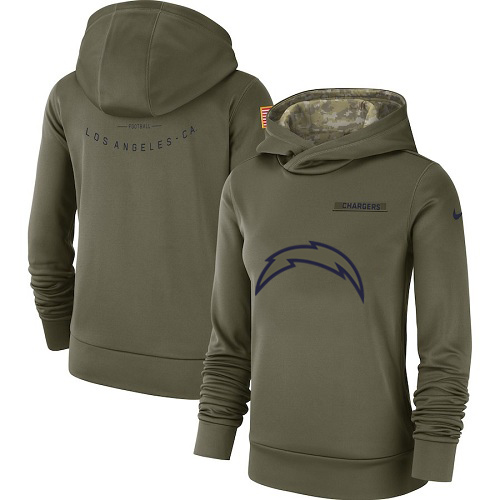Personalized Women’s Los Angeles Chargers Olive Salute to Service Sideline Therma Performance Pullover Hoodie