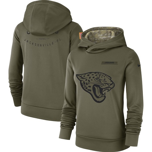 Personalized Women’s Jacksonville Jaguars Olive Salute to Service Sideline Therma Performance Pullover Hoodie
