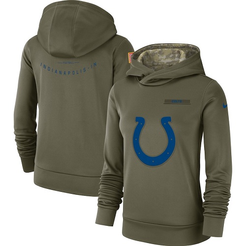 Personalized Women’s Indianapolis Colts Olive Salute to Service Sideline Therma Performance Pullover Hoodie