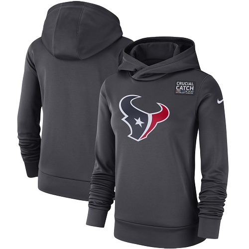 Personalized Women’s Houston Texans Anthracite Crucial Catch Performance Pullover Hoodie
