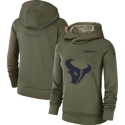 Personalized Women’s Houston Texans Olive Salute to Service Sideline Therma Performance Pullover Hoodie