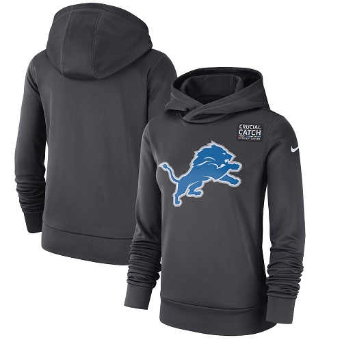Personalized Women’s Detroit Lions Anthracite Crucial Catch Performance Pullover Hoodie