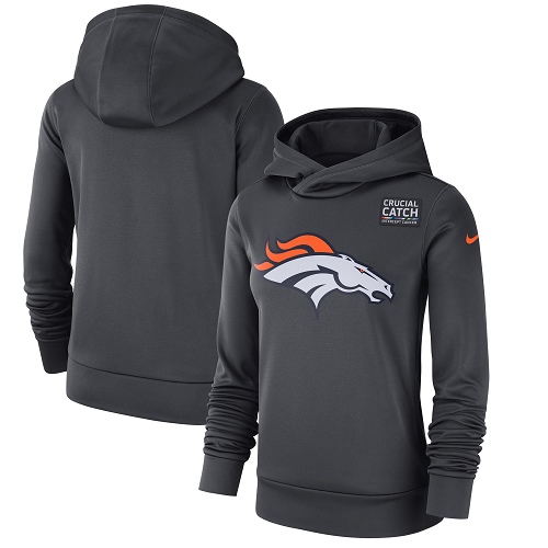 Personalized Women’s Denver Broncos Anthracite Crucial Catch Performance Pullover Hoodie