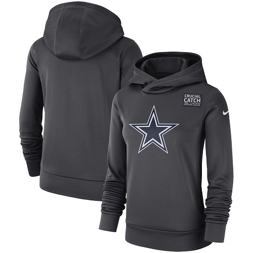 Personalized Women’s Dallas Cowboys Anthracite Crucial Catch Performance Pullover Hoodie