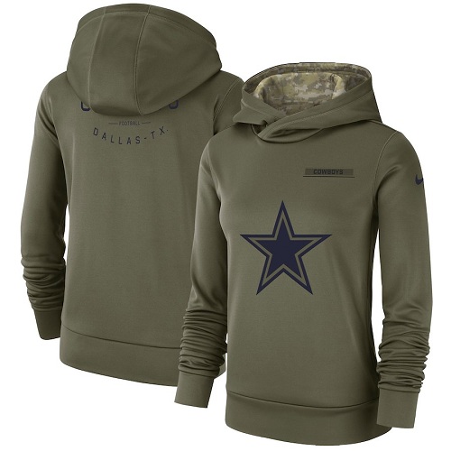 Personalized Women’s Dallas Cowboys Olive Salute to Service Sideline Therma Performance Pullover Hoodie