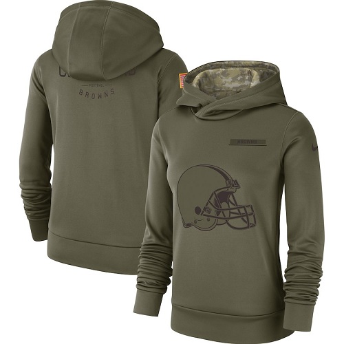 Personalized Women’s Cleveland Browns Olive Salute to Service Sideline Therma Performance Pullover Hoodie
