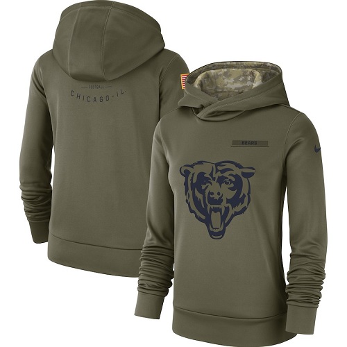 Personalized Women’s Chicago Bears Olive Salute to Service Sideline Therma Performance Pullover Hoodie