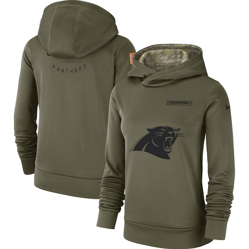 Personalized Women’s Carolina Panthers Olive Salute to Service Sideline Therma Performance Pullover Hoodie