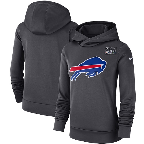 Personalized Women’s Buffalo Bills Anthracite Crucial Catch Performance Pullover Hoodie