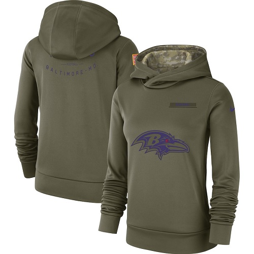 Personalized Women’s Baltimore Ravens Olive Salute to Service Sideline Therma Performance Pullover Hoodie