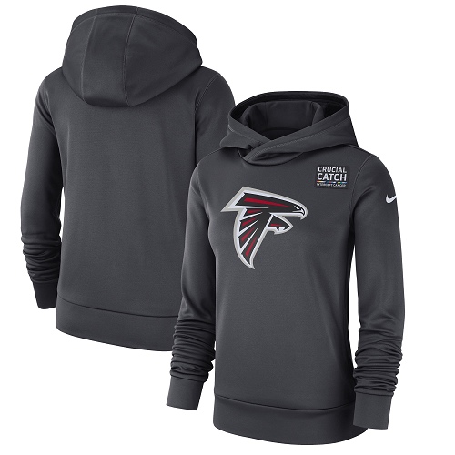 Personalized Women’s Atlanta Falcons Anthracite Crucial Catch Performance Pullover Hoodie