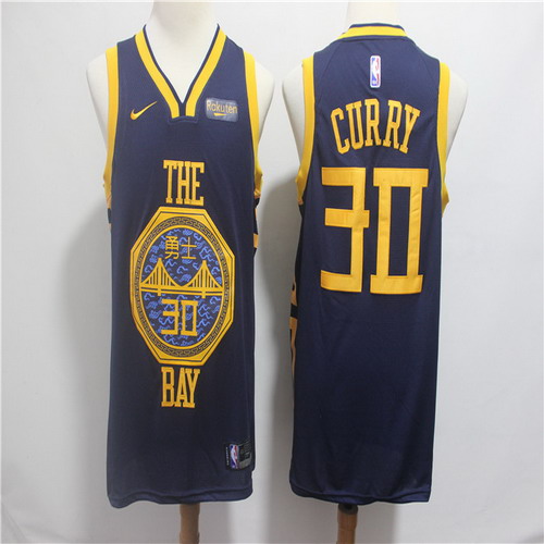 Personalized Warriors 30 Stephen Curry Navy 2018-19 City Edition Swingman Jersey