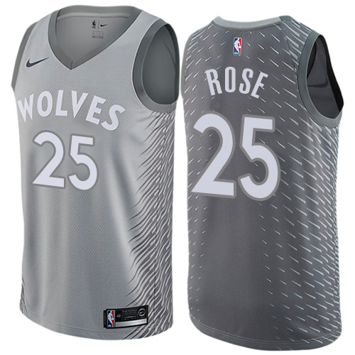 Personalized Timberwolves #25 Derrick Rose Silver NBA Swingman City Edition Jersey