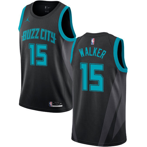 Personalized Hornets #15 Kemba Walker Black NBA Jordan Swingman City Edition 2018 19 Jersey