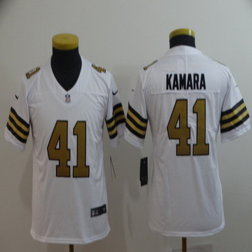 Personalized Youth Saints 41 Alvin Kamara White Youth Color Rush Limited Jersey