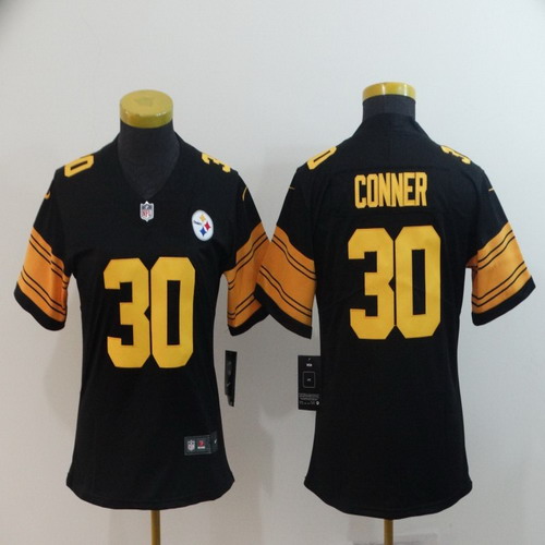 Personalized Women Steelers 30 James Conner Black Women Color Rush Limited Jersey