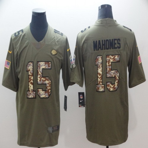 Personalized Chiefs 15 Patrick Mahomes Olive Camo Salute To Service Limited Jersey