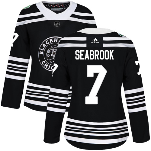 Personalized Blackhawks #7 Brent Seabrook Black Authentic 2019 Winter Classic Women’s Stitched NHL Jersey