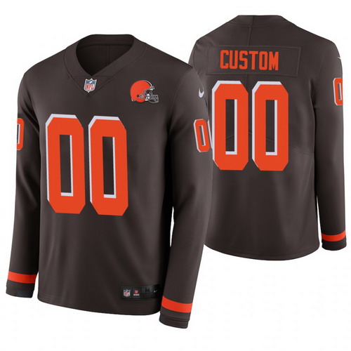 Personalized Cleveland Browns Brown Therma Long Sleeve Jersey