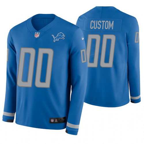 Personalized Detroit Lions Blue Therma Long Sleeve Jersey