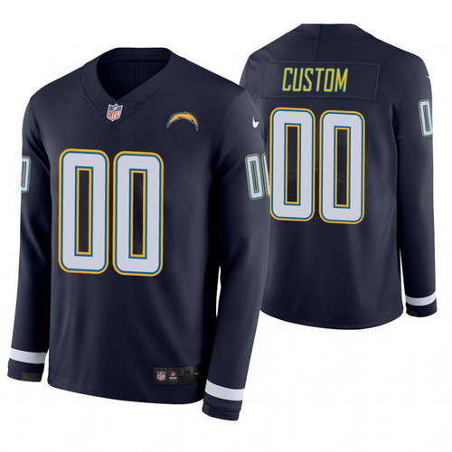 Personalized Los Angeles Chargers Navy Therma Long Sleeve Jersey