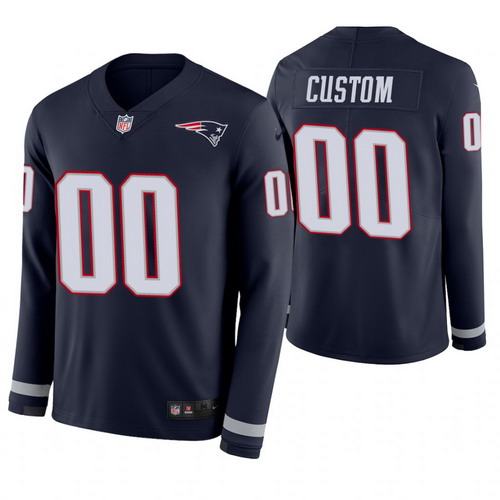 Personalized New England Patriots Navy Therma Long Sleeve Jersey