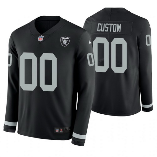 Personalized Oakland Raiders Black Therma Long Sleeve Jersey