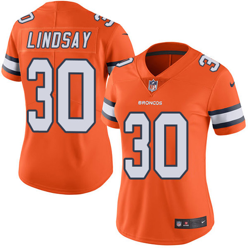 Personalized Women’s Denver Broncos #30 Phillip Lindsay Limited Orange Rush Untouchable NFL Jersey
