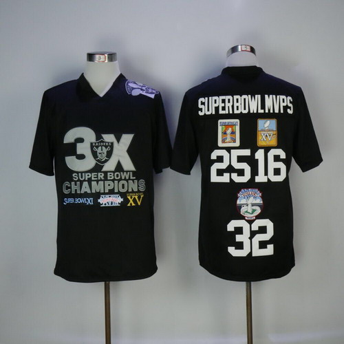 Personalized Oakland Raiders 25 16 32 Super Bowl Mvps Football Jersey Black Fan