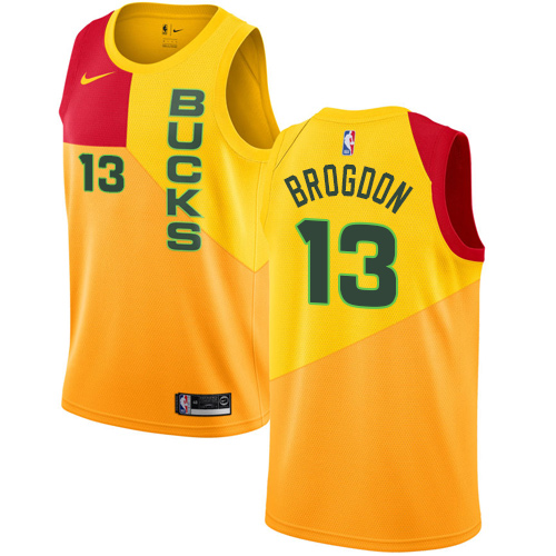 Personalized Bucks #13 Malcolm Brogdon Yellow NBA Swingman City Edition 2018 19 Jersey
