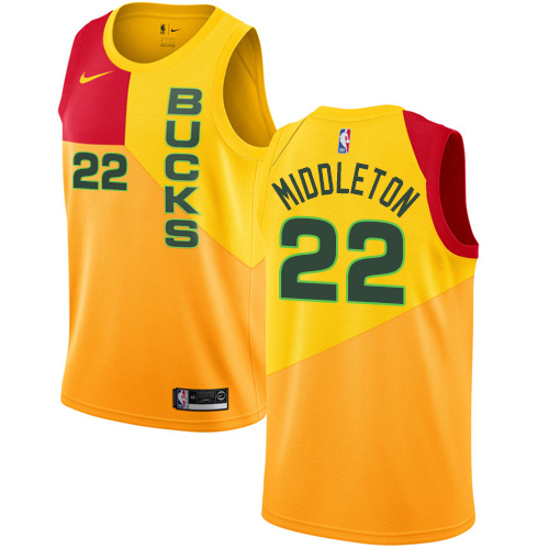 Personalized Bucks #22 Khris Middleton Yellow NBA Swingman City Edition 2018 19 Jersey