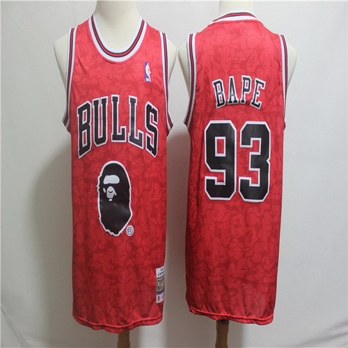 Personalized Bulls 93 Bape Red Hardwood Classics Jersey