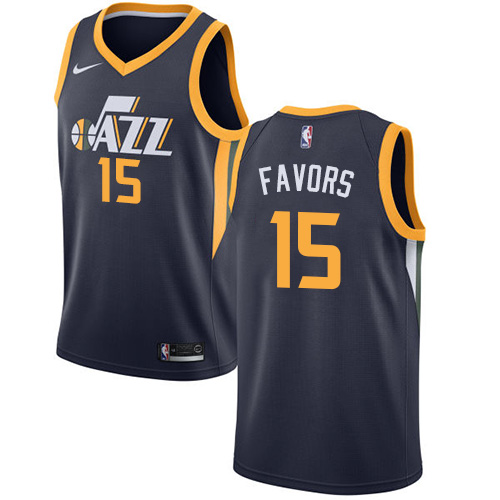 Personalized Jazz #15 Derrick Favors Navy NBA Swingman Icon Edition Jersey