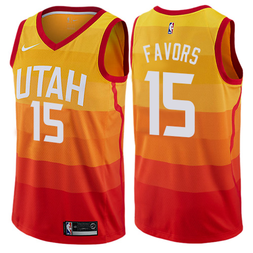 Personalized Jazz #15 Derrick Favors Orange NBA Swingman City Edition Jersey
