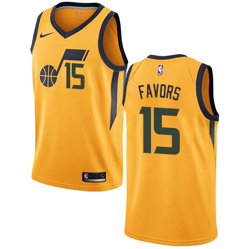 Personalized Jazz #15 Derrick Favors Yellow NBA Swingman Statement Edition Jersey