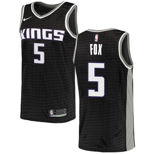 Personalized Kings #5 De’Aaron Fox Black NBA Swingman Statement Edition Jersey